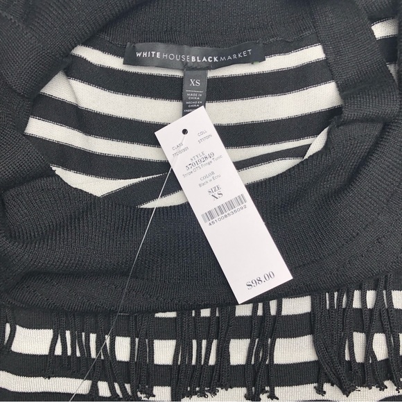 ⭐️NEW⭐️White House Black Market WHBM Strip Off-The-Shoulder Fringe Tunic Sweater - Picture 5 of 7